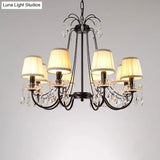 Black Modernist Cone Hanging Chandelier - Fabric 5/6/8 Bulbs Restaurant Down Lighting With Crystal