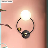 Black Modernist Wall Sconce Light With Opal Glass Shade
