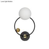 Black Modernist Wall Sconce Light With Opal Glass Shade