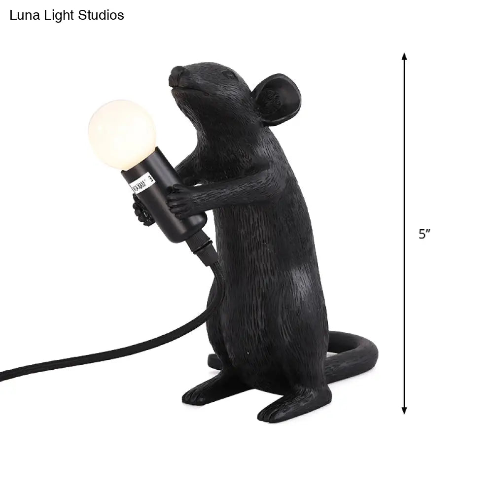 Black Mouse Shape Night Table Lamp - Traditional Resin Desk For Living Room
