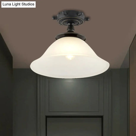 Black Opaline Glass Semi Flush Mount With Mediterranean Styling - 1 Light Ceiling Lighting