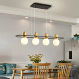 Black Orb Island Pendant Light Modern 3/4-Light Frosted Glass Hanging Lamp Kit With Rectangle Ring 4