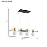 Black Orb Island Pendant Light Modern 3/4-Light Frosted Glass Hanging Lamp Kit With Rectangle Ring