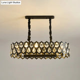 Black Oval Crystal Teardrops Suspension Light - Contemporary Island Pendant With 10/14 Bulbs