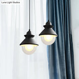 Black/Pink Macaron Style Pendant Ceiling Light With Double Glass Shade
