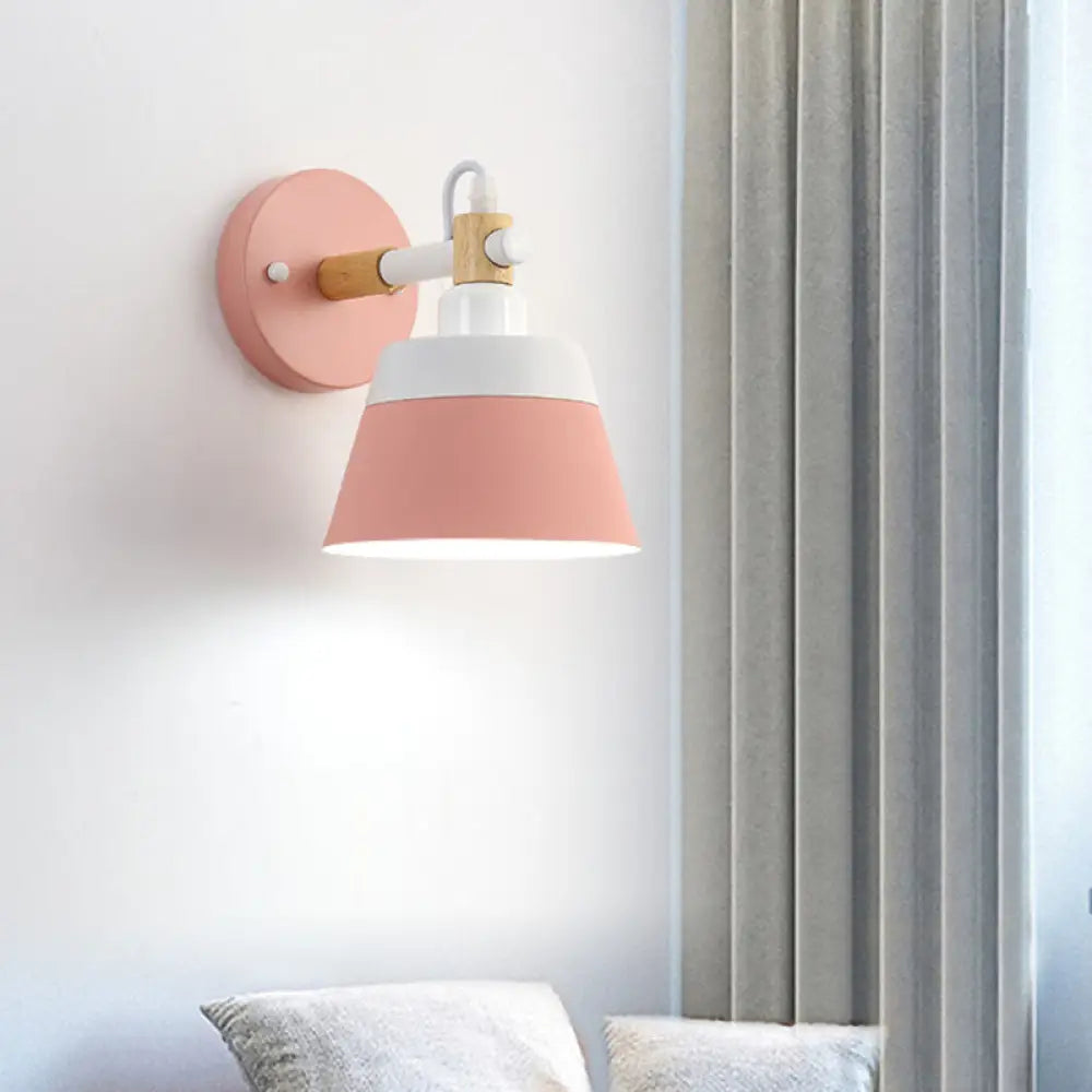 Black/Pink Macaron Wall Sconce With Flared Metal Shade Pink