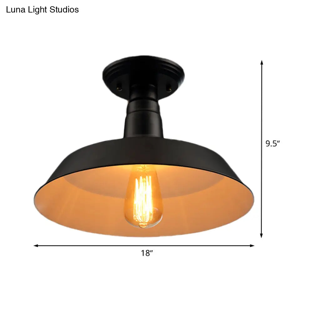 Black/Red Industrial Style Semi Flush Ceiling Light Fixture For Corridor - Metallic Barn Shade