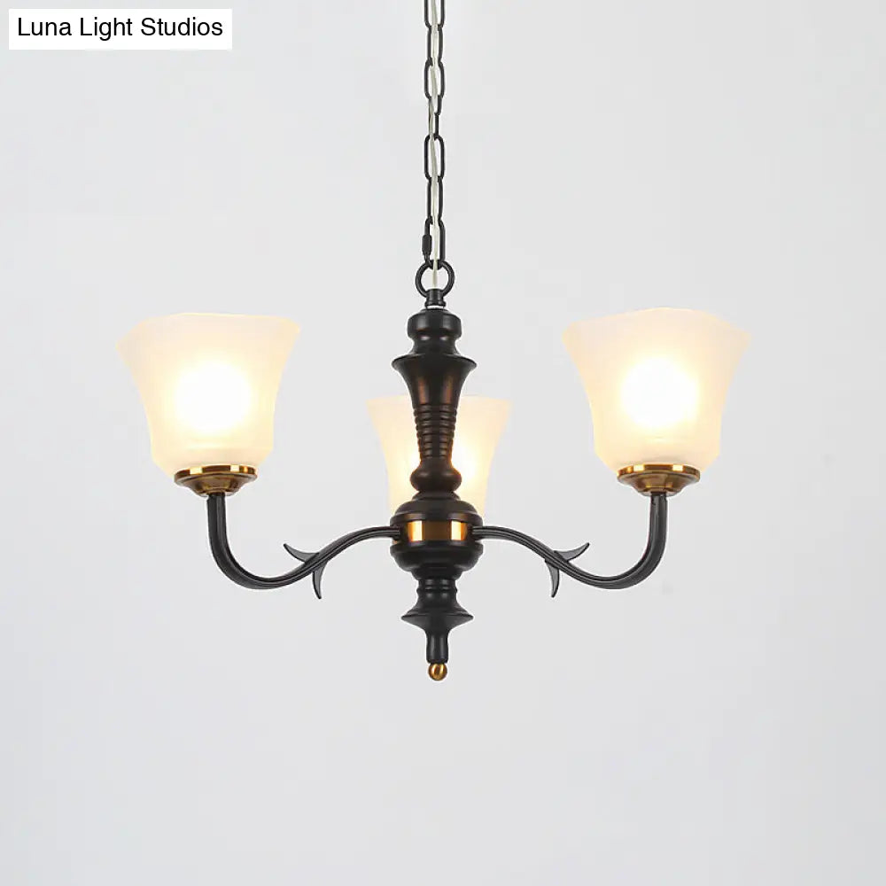 Black Retro Bedroom Chandelier Pendant Light With Frosted Glass Shades - 3/4/6 Bulbs