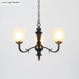 Black Retro Bedroom Chandelier Pendant Light With Frosted Glass Shades - 3/4/6 Bulbs