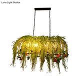 Black Retro Metal Bird Cage Island Ceiling Light With Plant - Ideal For Restaurants 4 Lights