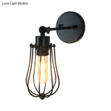 Black Retro Style Cylinder/Oval Caged Wall Mount Light - Metallic Mini Lighting With 1 Head