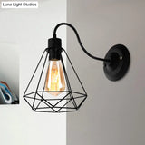 Black Retro Style Metal Diamond/Star Sconce Lamp For Coffee Shop