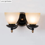 Black Retro Wall Sconce Light With Frosted Glass Bowl Shade - Perfect For Dining Room