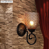 Black Ribbed Glass Tulip Wall Sconce - Traditional 1-Light Fixture For Living Room