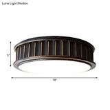 Black Ribbed Round Flush Lamp - Minimalist Iron Surface Mounted Led Ceiling Light With Warm