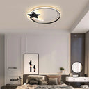 Black Ring Led Ceiling Flush Light With Moon And Star Decor - Simplicity Metal Mount Lamp / 16’