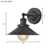 Black Rotatable Wall Light With Vintage Iron Cone Shade - Bedroom Lamp