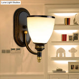 Black Rustic Wall Lamp With Bell-Shaped White Frost Glass Ideal For Living Room Lighting