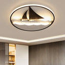 Black Sailboat Flushmount Lamp For Kids’ Rooms - Ocean - Themed Led Fixture