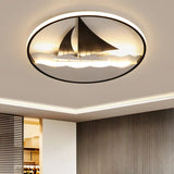 Black Sailboat Flushmount Lamp For Kids’ Rooms - Ocean - Themed Led Fixture