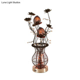 Black-Silver Led Vase Table Lamp: Artistic Aluminum Desk Light With Flower Detail