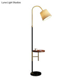 Black Single-Bulb Floor Lamp: Traditional Tapered Shape With Tray & Fabric Standing Light