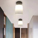 Black Single Light Flush Mount Ceiling Lamp With Cream Glass Cylinder