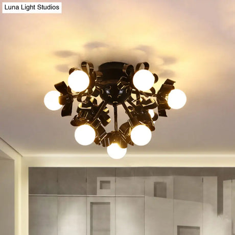 Black Sputnik Semi Flush Mount Ceiling Light With Ball Glass Shade For Modern Living Rooms