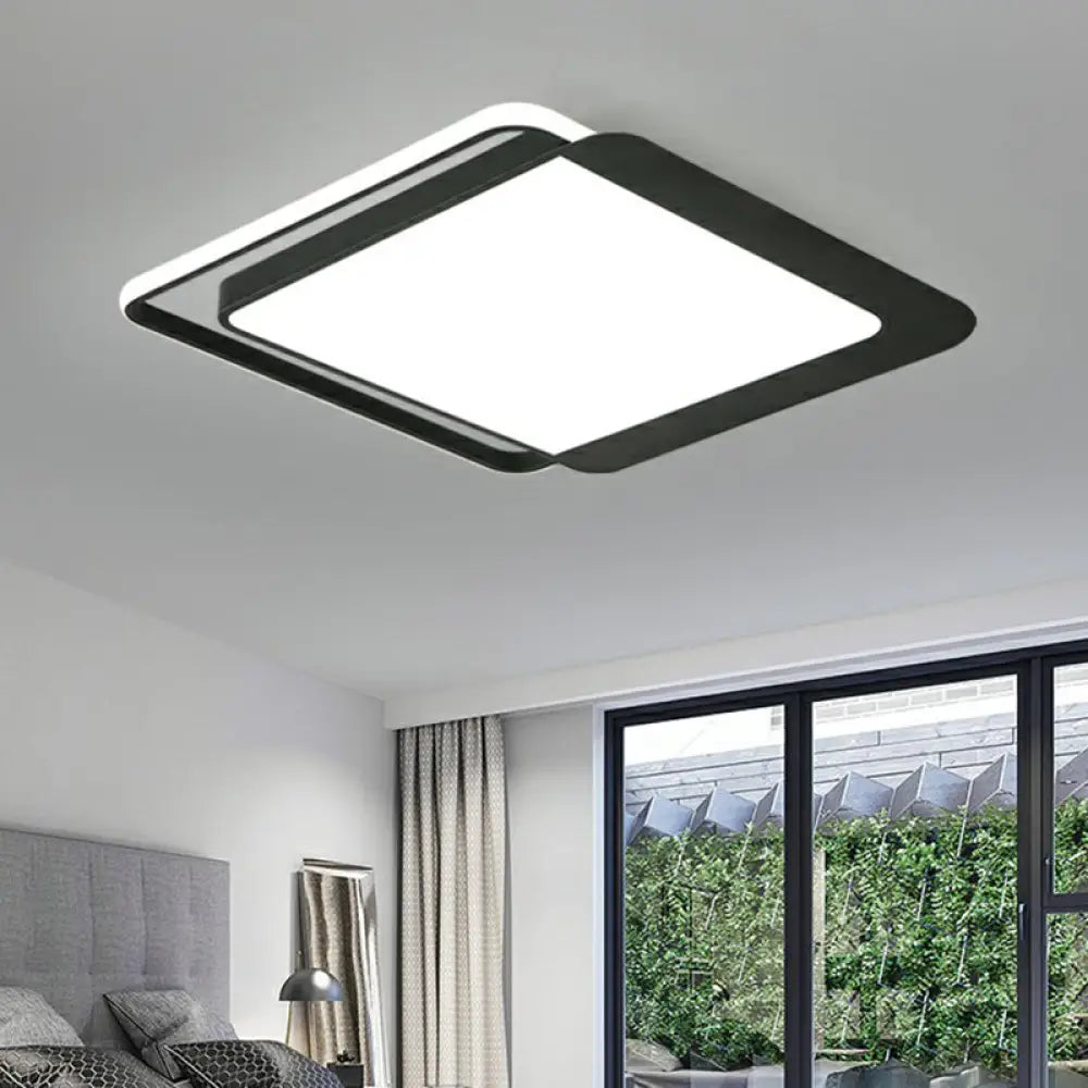 Black Square LED Flush Light with Acrylic Shade - Minimalist Flush Mount Ceiling Fixture Black / 18’’ / White