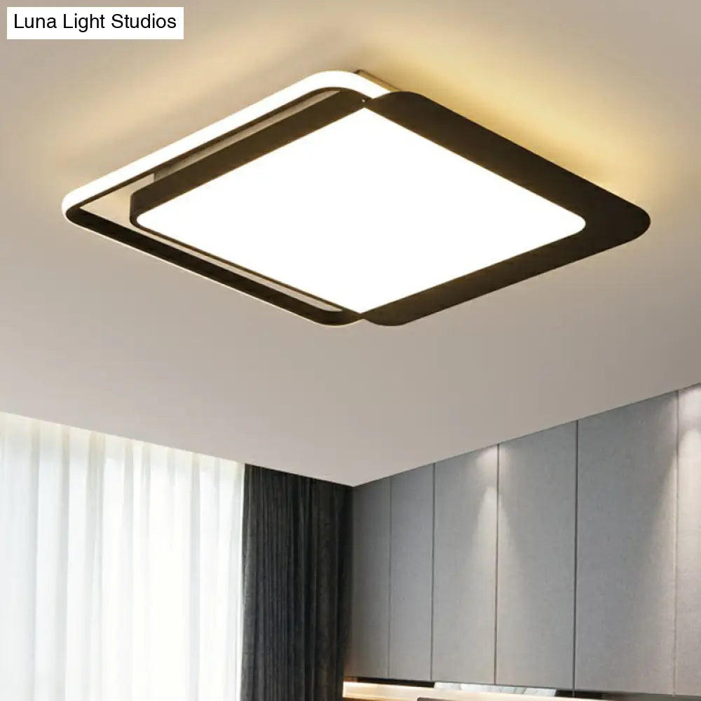 Black Square Led Flush Light With Acrylic Shade - Minimalist Mount Ceiling Fixture