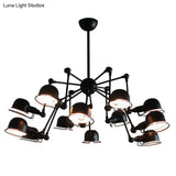 Black Starburst Hanging Light Retro Chandelier With Metal Dome Shade For Dining Room