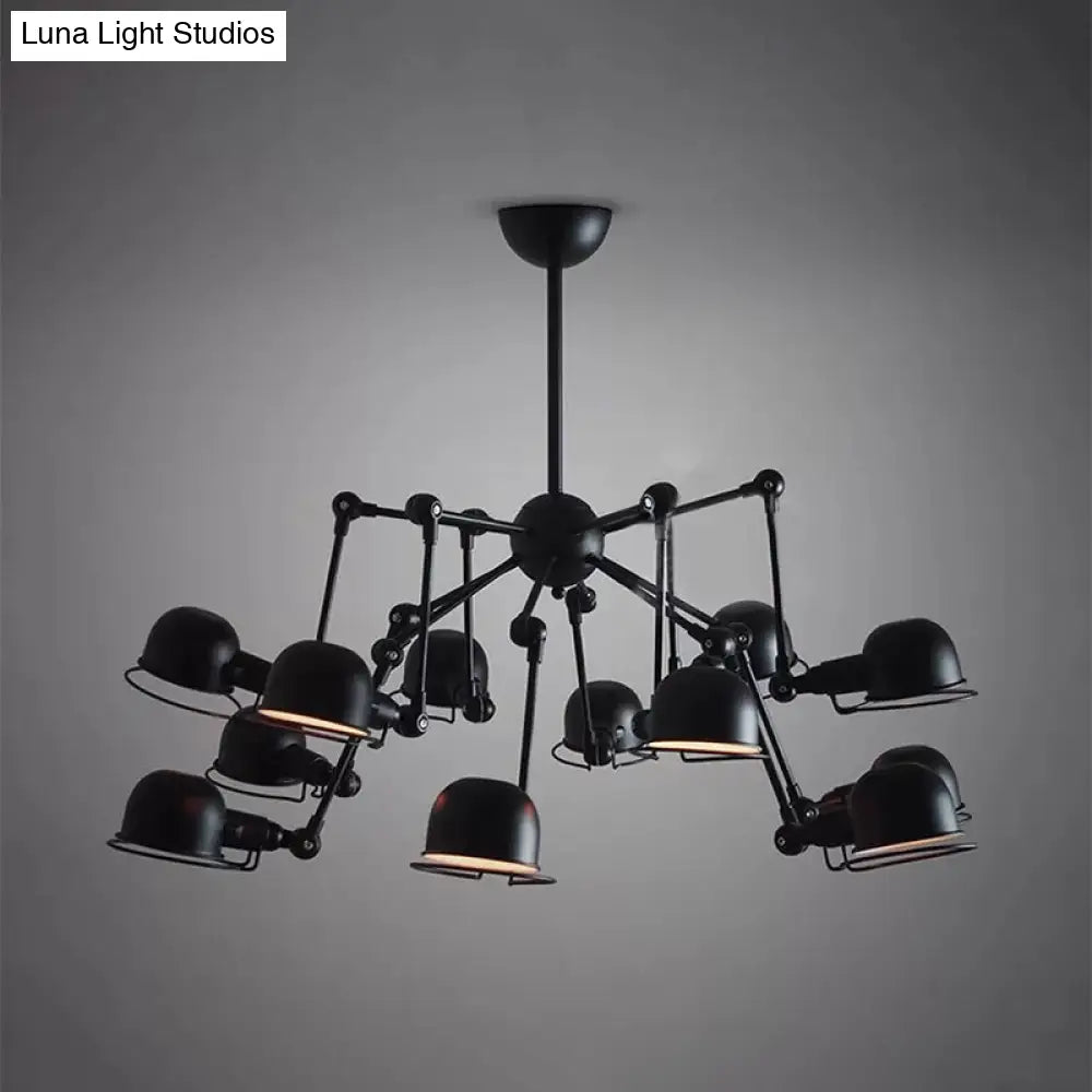Black Starburst Hanging Light Retro Chandelier With Metal Dome Shade For Dining Room