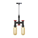 Black Steampunk Ceiling Chandelier With Clear/Amber Glass Capsule Lights Amber / A