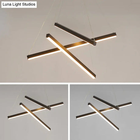 Black Sticks Led Chandelier Light Novelty Minimalist Metal Suspension Lamp For Lobby