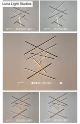 Black Sticks Led Chandelier Light Novelty Minimalist Metal Suspension Lamp For Lobby