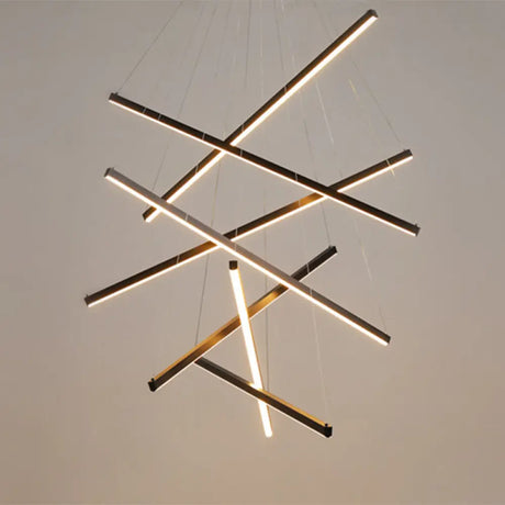 Black Sticks Led Chandelier Light Novelty Minimalist Metal Suspension Lamp For Lobby 7 / Warm