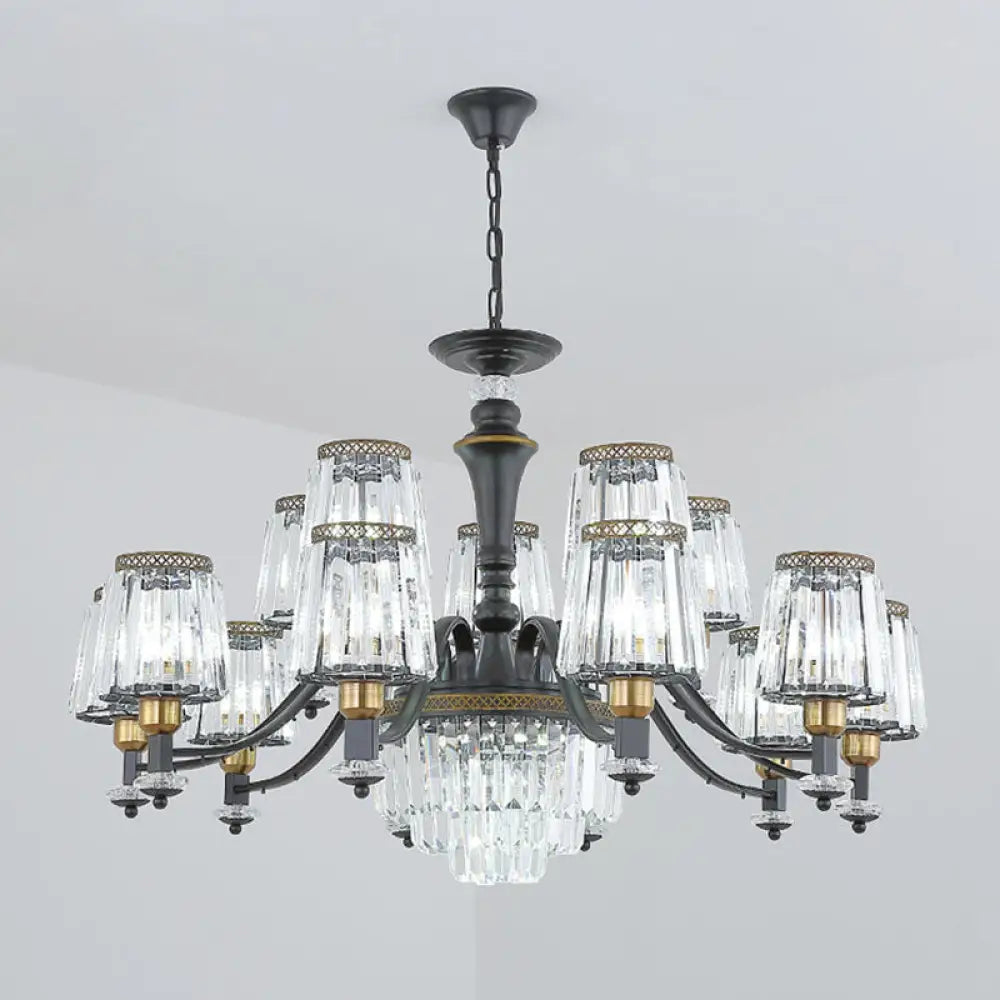 Black Tapered Chandelier With Clear Crystal Shade - Simple Drop Lamp For Elegant Lighting 15 /