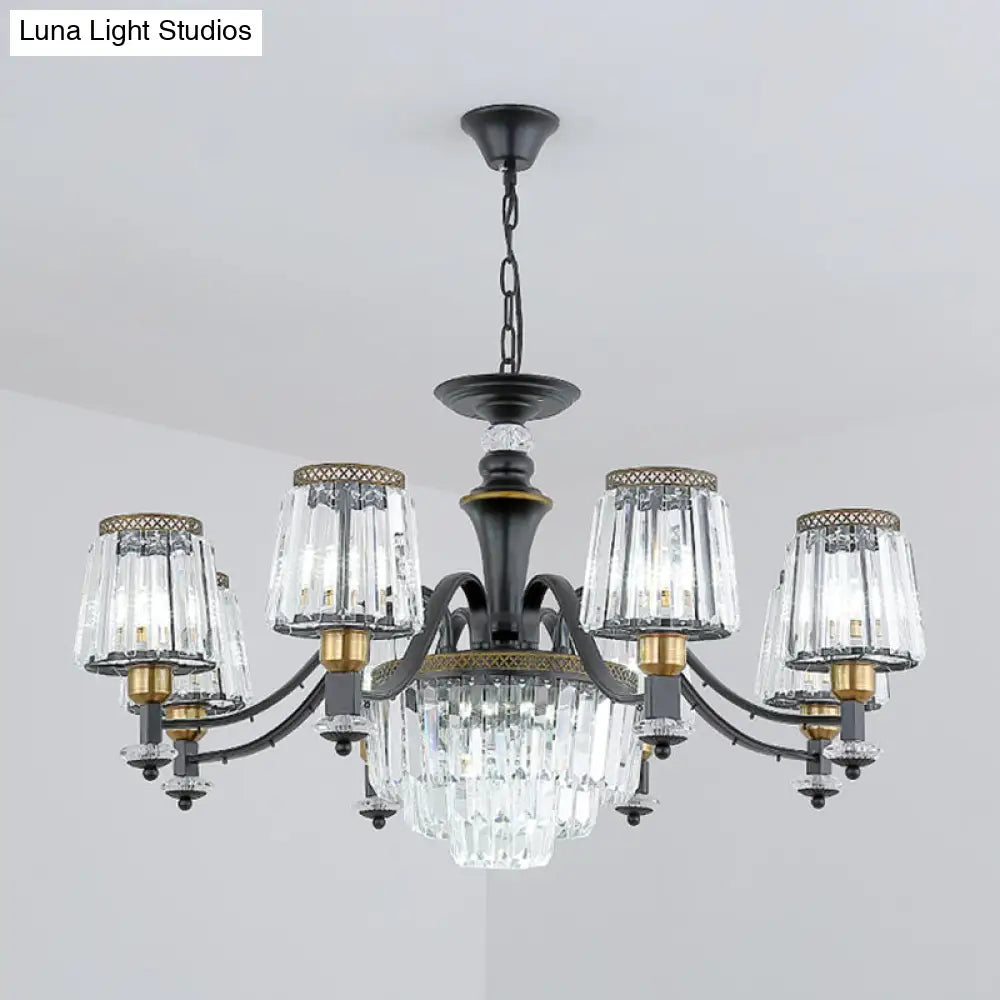 Black Tapered Chandelier With Clear Crystal Shade - Simple Drop Lamp For Elegant Lighting