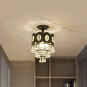 Black Tapered Semi Flush Crystal Orbs Ceiling Mounted Fixture For Hallway 1 /