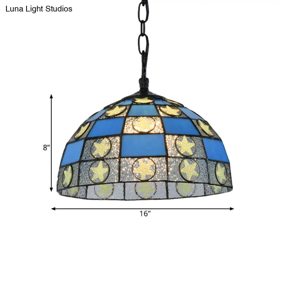Black Tiffany-Style Glass Star Pendant Light - 12’/16’ Wide 1-Light Fixture