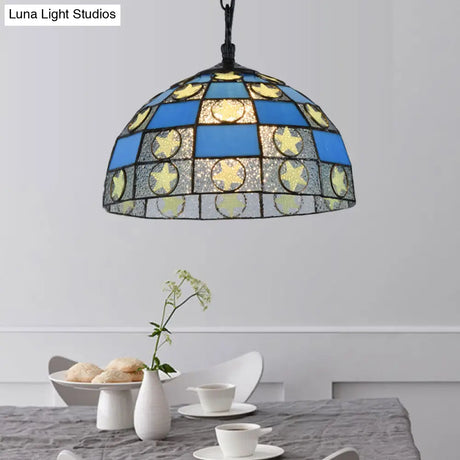 Black Tiffany-Style Glass Star Pendant Light - 12’/16’ Wide 1-Light Fixture