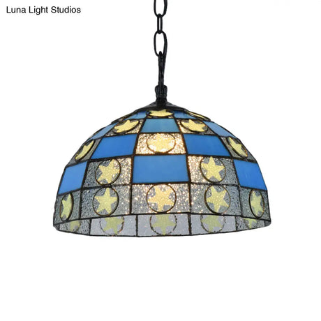 Black Tiffany-Style Glass Star Pendant Light - 12’/16’ Wide 1-Light Fixture