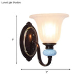Black Vintage Flared Wall Light With 1 And White Glass For Foyer