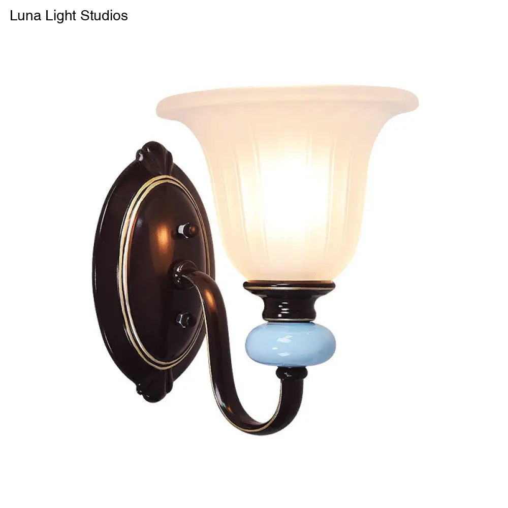 Black Vintage Flared Wall Light With 1 And White Glass For Foyer