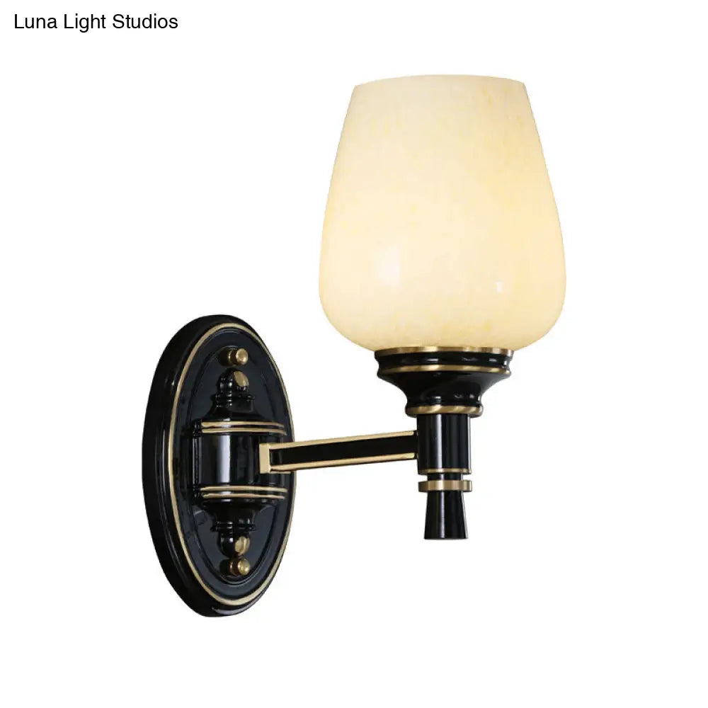 Black Wall-Mounted Sconce Light With Cone White Glass Shade - Traditional Living Room Lighting