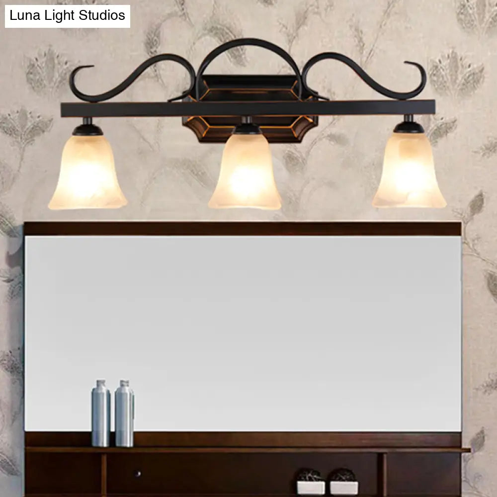 Black Wall Mounted Vanity Lamp With Frosted Glass - Classic Bell Design 2/3 Lights Ideal For