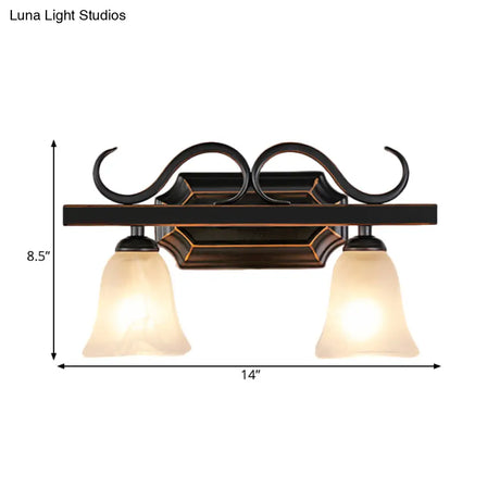 Black Wall Mounted Vanity Lamp With Frosted Glass - Classic Bell Design 2/3 Lights Ideal For