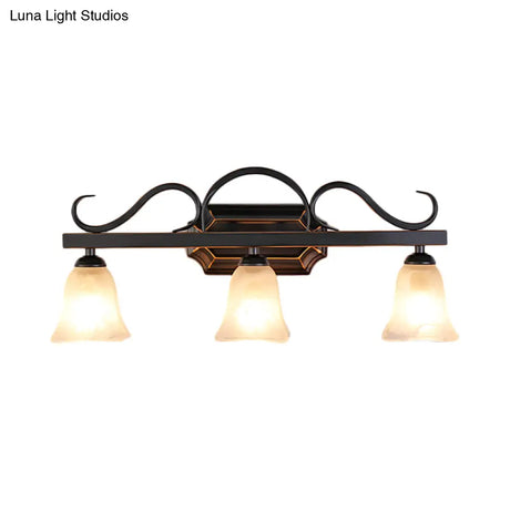 Black Wall Mounted Vanity Lamp With Frosted Glass - Classic Bell Design 2/3 Lights Ideal For