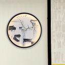 Black-White Ancient Houses Led Fabric Wall Sconce For Sitting Room - Chinese Mural Light