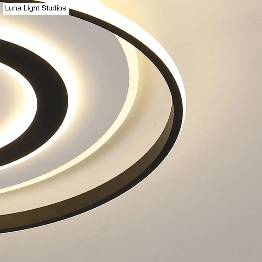 Black-White Circle Led Ceiling Light In Warm/White - Modern Acrylic Flush Fixture 18’/21.5’ Wide